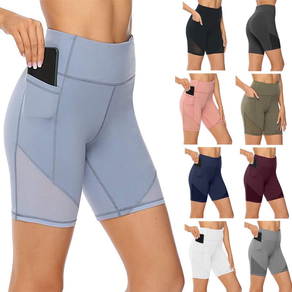 Høy midje yoga shorts for kvinner Gym Eggings treningsbukser Marinblå L