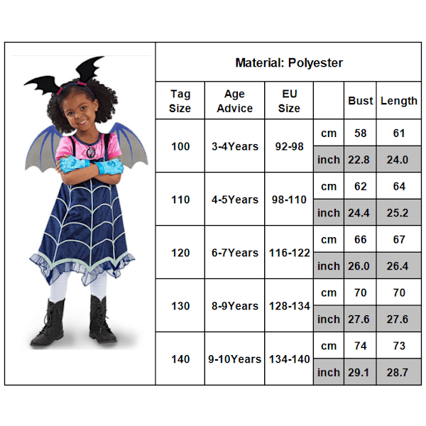 Piger kjole Fancy vampyr Halloween kostume 140
