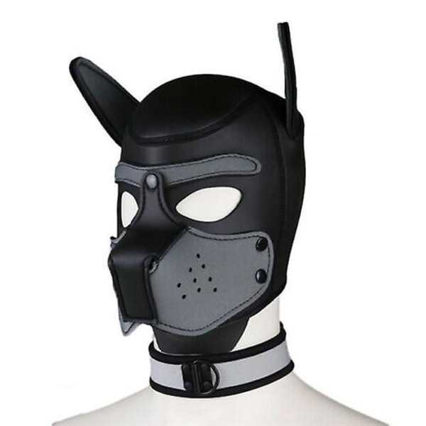 Carnival Puppy Mask Hengittävä päähine Cosplay Animal Head Mask grey Dog head mask collar