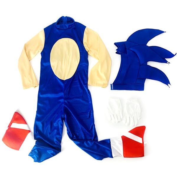 Sonic The Hedgehog Cosplay kostumetøj til børn, drenge, piger Overall + Mask + Handskar 6-10 år = EU 116-140