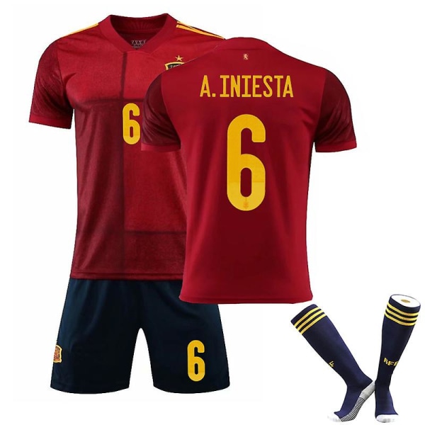 Spanien fodboldtrøje T-shirts sæt til børn/unge A.INIESTA 6 home L