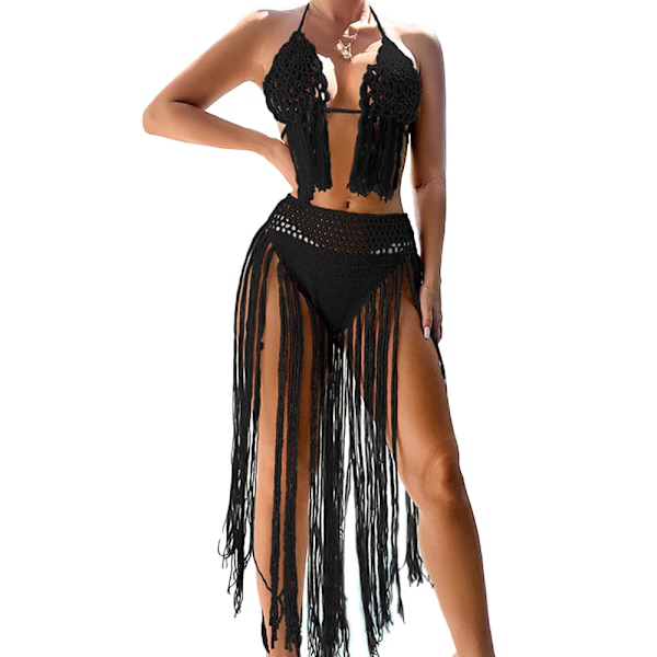 Naisten 2-osaiset rantaasut Hollow Top ja High Split -hame black M