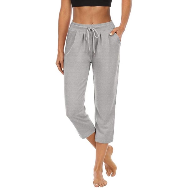 Kvinner Yogabukser med høy midje Fitness Løpelommer Bukser Light Grey,L