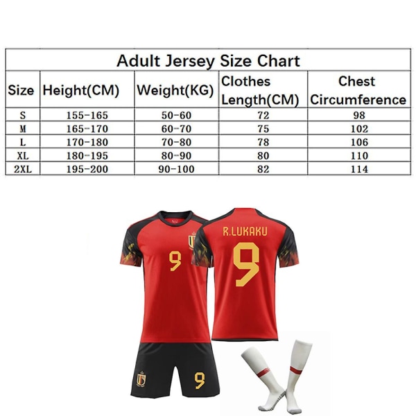 MM Belgian joukkue #9 R.lukaku jalkapallopaita T-paitapuku 2XL(185-195CM)