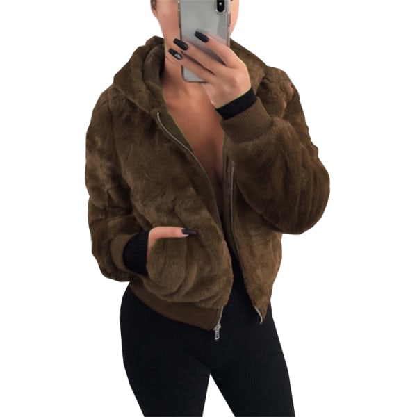 Höst Vinter Kvinnor Varm dragkedja Hooded Faux Army Green S