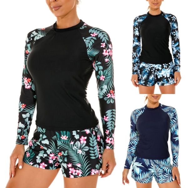 Naisten pitkähihaiset uima-asut Crewneck Beachwear surffiasut Blue Leaf Tags Size L