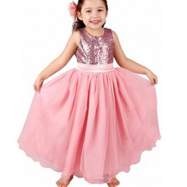 Piger Pailletter Holiday Fancy Dress Fest Bryllupsbrudepigekjole pink 110cm