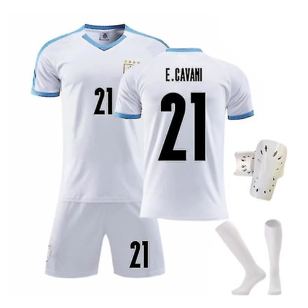 2022 Ny fotbollströja för barn 9# L.suarez 21# E.cavani Modeshorts Fotbollströjor Kostym Skyddsstrumpor/ set B21 White 26
