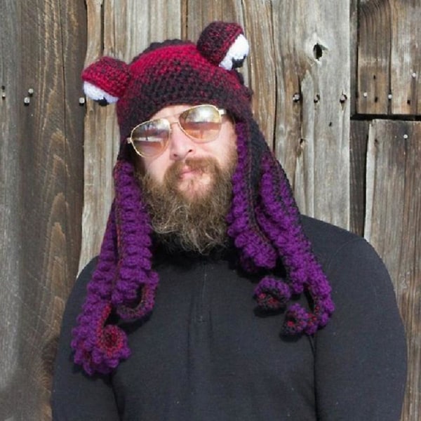 Lonkerohattu Käsinkudottu Octopus Hat Joulu Halloween Cosplay Purppura Red