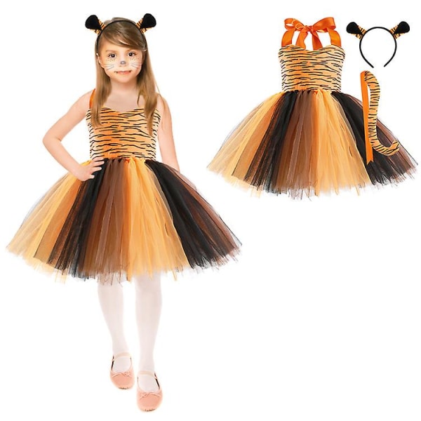 Tigerklänningar för barn Tjej Cosplay Fest Carnival Kostym 10T(140-150CM)