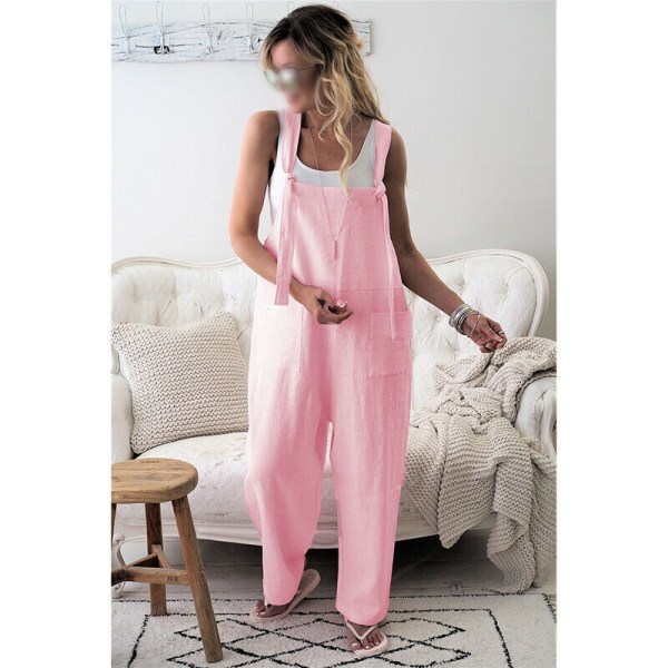 Dam Dungarees Strap Overall Baggy Harem Ärmlös Jumpsuit Pink XL