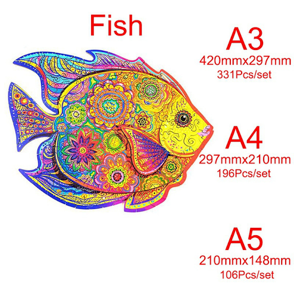 Leijona luovat puiset palapelilohkot opettavaiset palapelilelut Fish A4