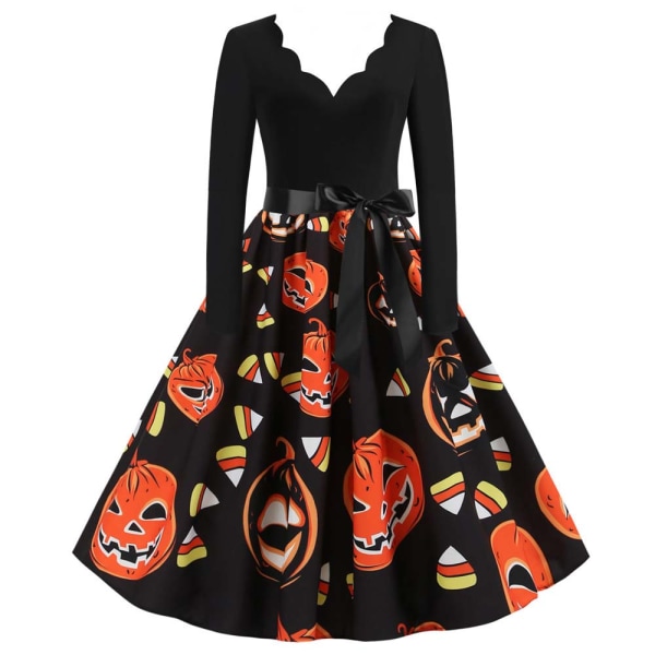 Halloween pitkähihainen painettu mekko Skull 2XL