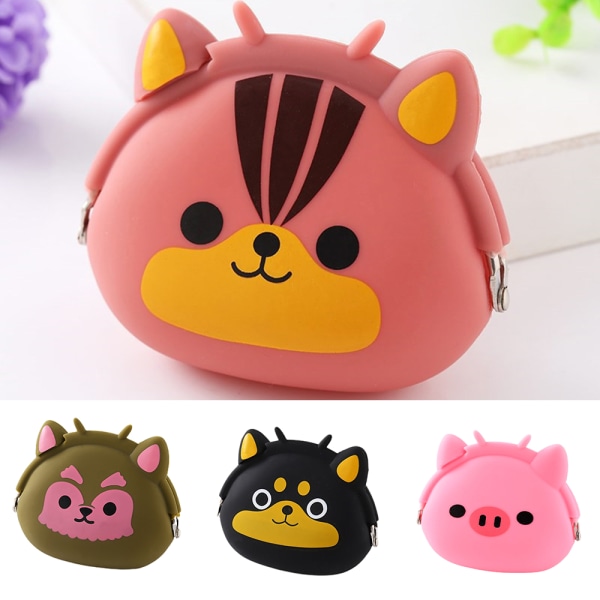 Kvinnor Myntväska Silikon Cartoon Animal Money Bag Mini plånbok pink pig