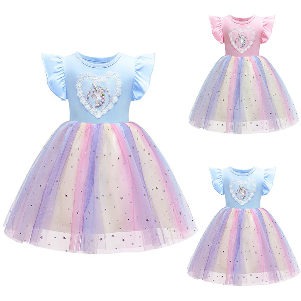 Kid Girl Ruffle Yksisarvinen Prinsessa Dress Juhlamekko Häät Tutu Mekko pink 120cm