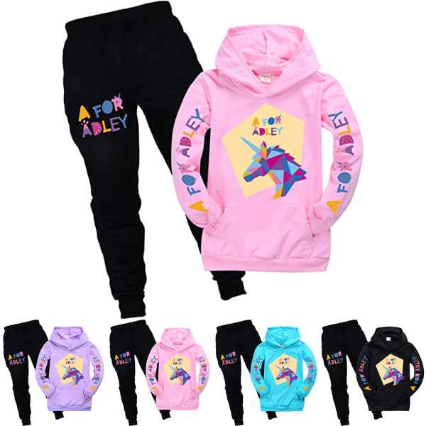 Boys Girls A for Adley Hoodies Träningsoveraller Toppar+Joggerbyxor Set pink 150cm