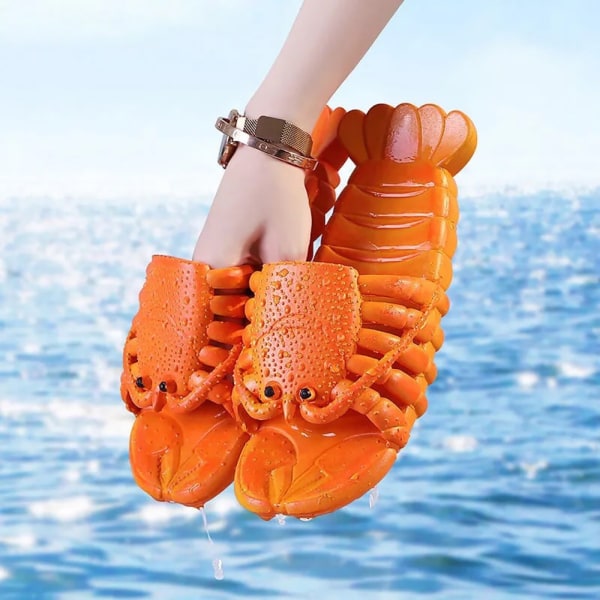 Cute Lobster Funny Slippers Beach Non Slip sommersandaler Orange 40-41