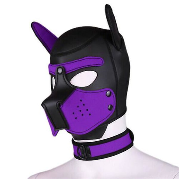 Carnival Puppy Mask Pustende hodeplagg Cosplay Animal Head Mask Purple Dog head mask collar