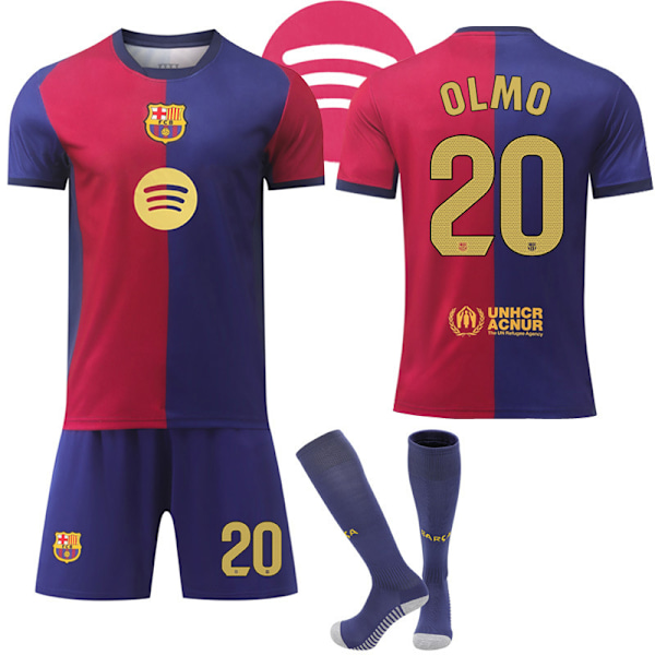 Barcelona Hemma Fotbollströja Barn & Vuxen 2024-2025 Med Strumpor No.20 Olmo No.20 Olmo 16