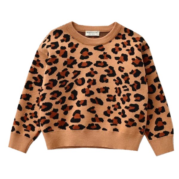 Strikket sweaterærmet Leopard Pullover TopShirt brown 100cm