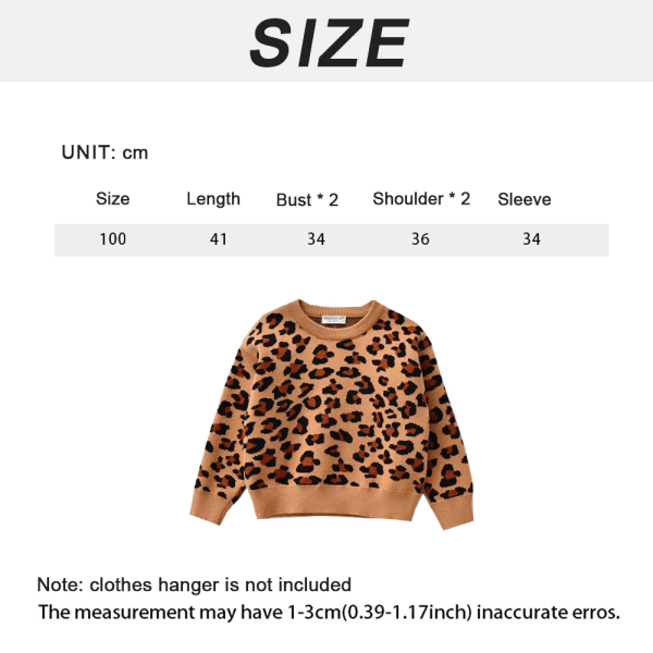 Strikket genser erme Leopard Pullover TopShirt brown 100cm
