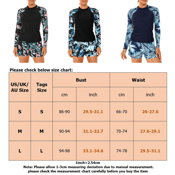 Naisten pitkähihaiset uima-asut Crewneck Beachwear surffiasut Blue Leaf Tags Size M