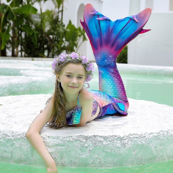 5kpl/setti Tyttöjen Mermaid Tail Uimapuku Lasten Merenneito Ariel Cosplay Puku Fantasy Beach Bikinit Set 2 140