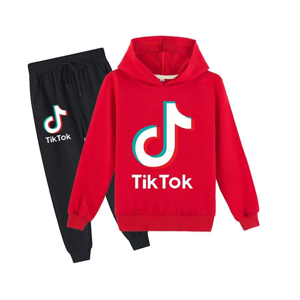 Svart TikTok hoodie för pojkar och flickor + byxor set Red 110cm