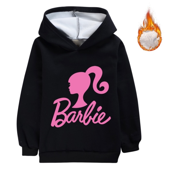 Pojkar Flickor Barbie Plysch Hoodie Barn Kostym Cosplay Sweatshirt black 160cm