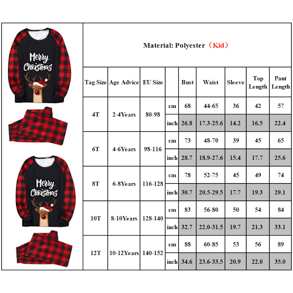 Familiematchende antrekk Sett Christmas PJs t-skjorte og bukser Kids 10T