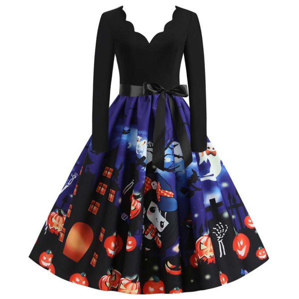 Halloween pitkähihainen painettu mekko Blue Castle 2XL
