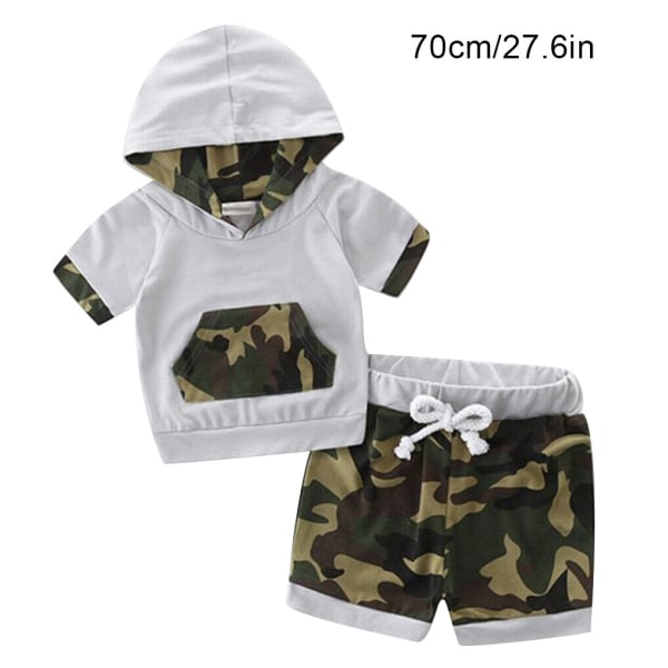 2st Boy Top Shorts Outfit Barn Camouflage Hoodie Kort ärm 70cm