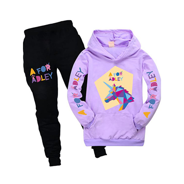 Boys Girls A for Adley Hoodies Träningsoveraller Toppar+Joggerbyxor Set purple 150cm