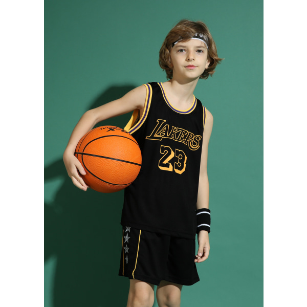 LeBron James No.23 Basketball Jerseysett Lakers Uniform For Kids Tenåringer W Black XL (150-160CM)