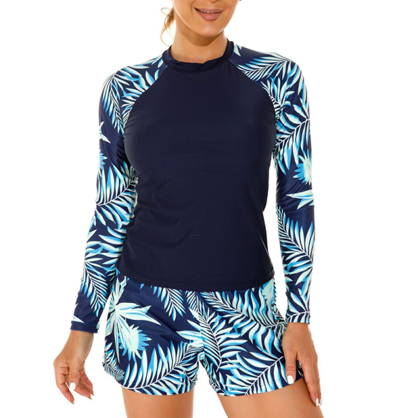 Naisten pitkähihaiset uima-asut Crewneck Beachwear surffiasut Blue Leaf Tags Size L