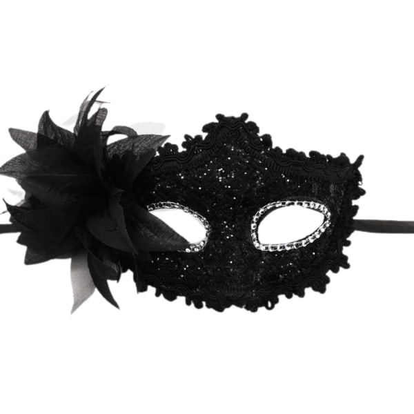 Maskeradmask for women Venetianska masker Jul kvinder Blomma halvansiktsmasker Cosplay --- Svart