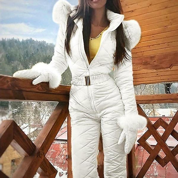 Dame vinter ski vandtæt jumpsuit White L