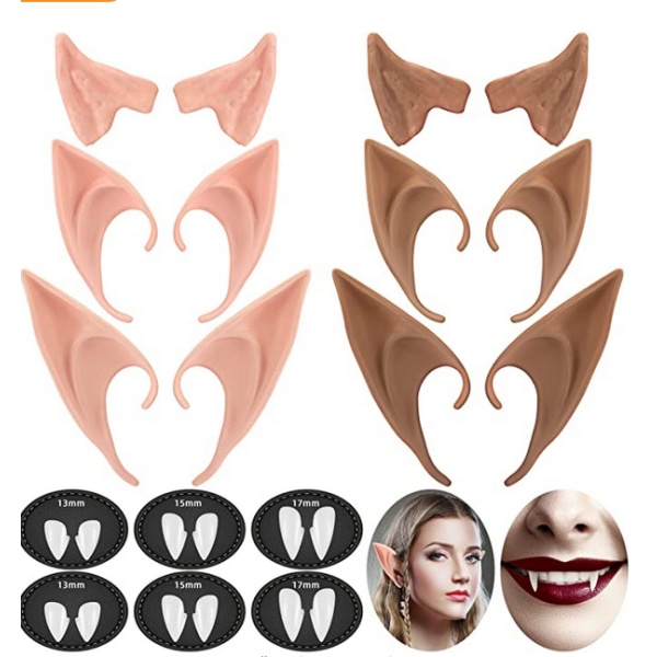 Set av 12 vampyrtänder Fangs Elf Ears för Cosplay Costume Access