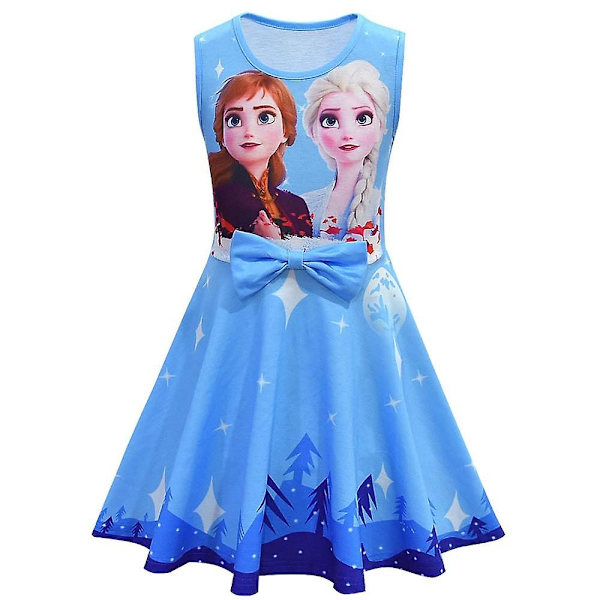 Barn Jenter Frosne Elsa Anna Prinsesse Kjole Sommer Ermeløs Fest Cosplay Swing Kjoler Blue 7-8 Years