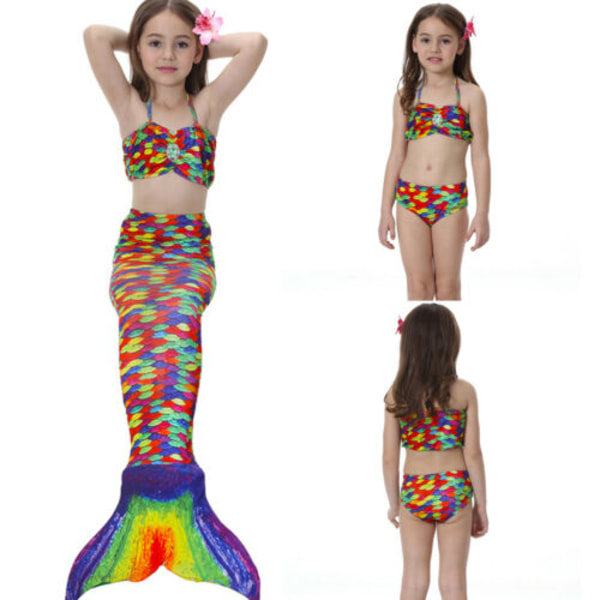 Barn Jenter Mermaid Tail Set Ferie Badetøy Badedrakt rainbow 130cm