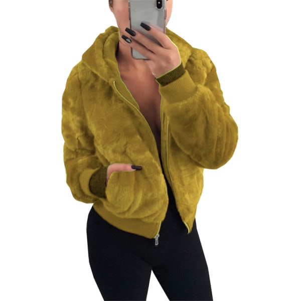 Höst Vinter Kvinnor Varm dragkedja Hooded Faux Army Green M