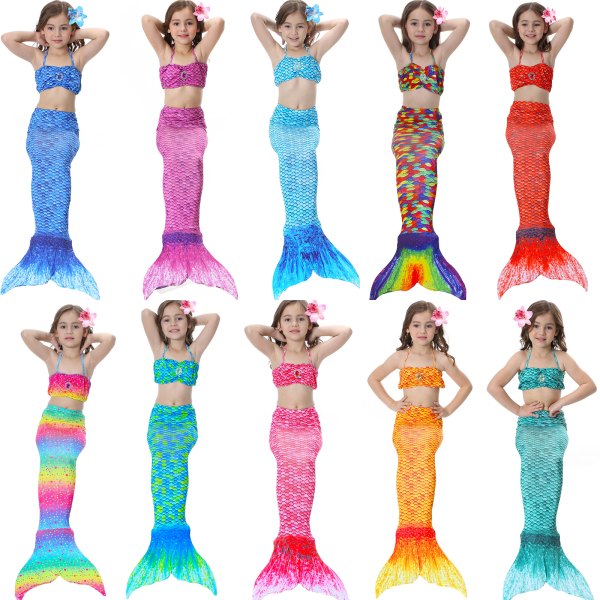 3 stk Kid Jenter Mermaid Tail Bikini Sett Holiday Badetøy Badedrakt Color 130cm