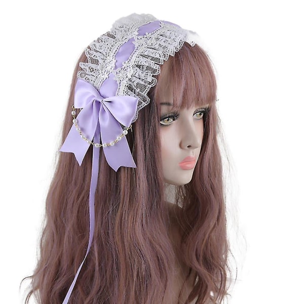 Lolita Lace Pannband Cosplay Maid Headwear Fluga Pannband Lila