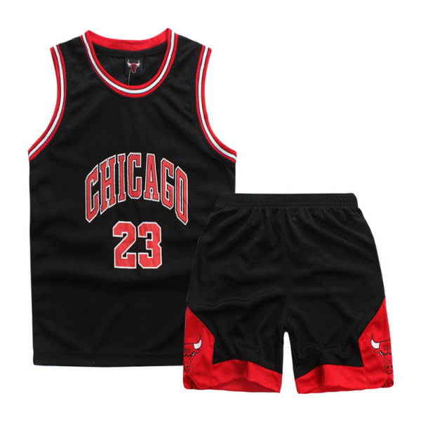 Michael Jordan No.23 Baskettröja Set Bulls Uniform för barn tonåringar Black M (130-140CM)