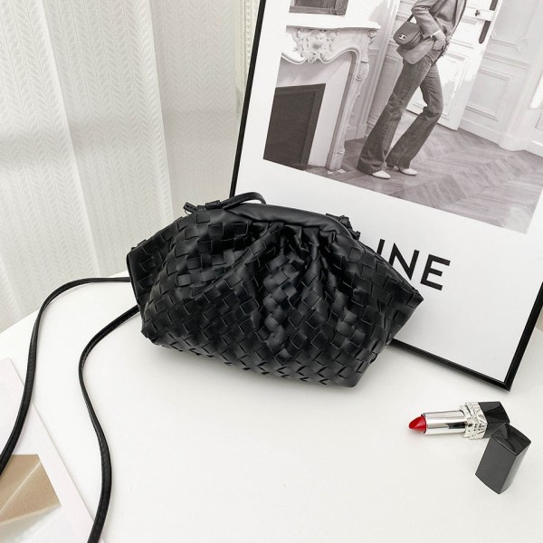 Pu vävd väska Satchel Cloud Mini läder clutchväska Black W svart