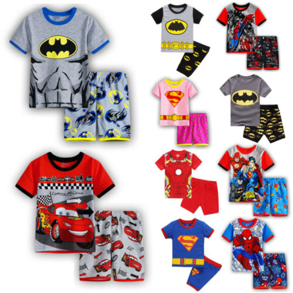 Børn Drenge Pyjamas Sæt tegneserie T-shirt Shorts Nattøj Outfit Batman logo 100cm