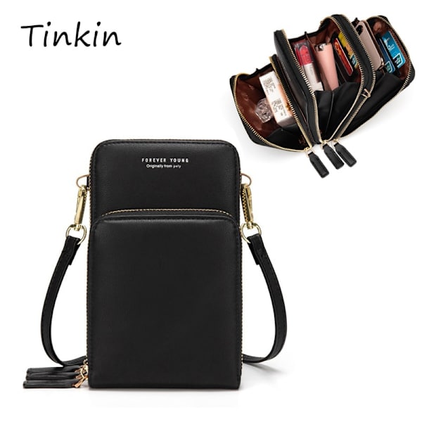 Mini Crossbody telefonveska for kvinner svart black