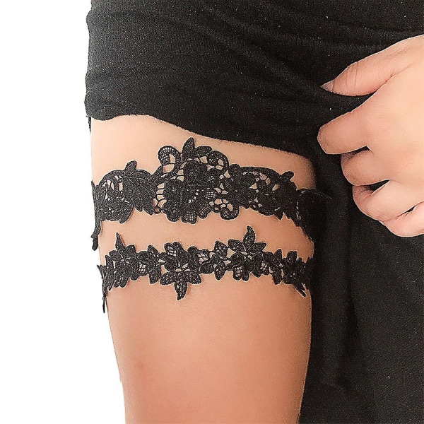 2 st Bröllopsspets Trim Bröllop Brud Strumpeband black