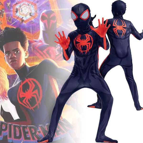 Spider-man Across The Spider-verse Cosplay-kostyme for barn, Spiderman Miles Morales Jumpsuit Halloween Party Fancy Dress 8-9 Years