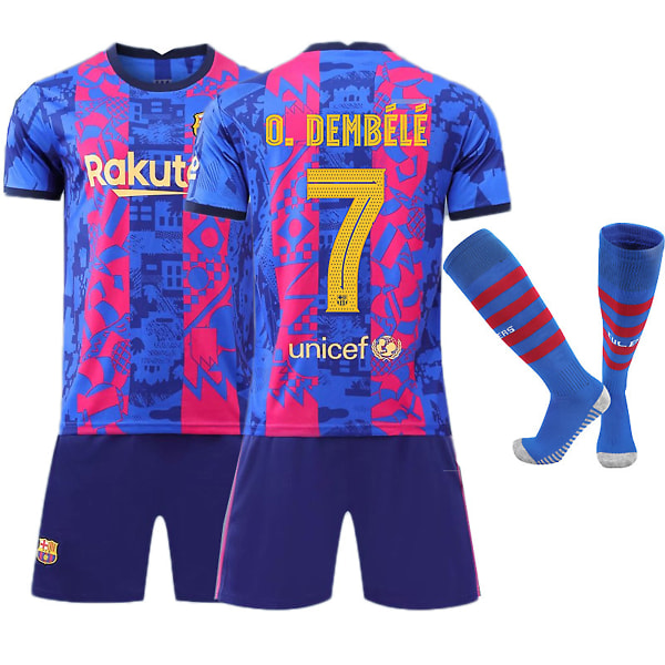 21.22. Euroopan mestaruuskilpailujen muistosarja Vieras(2) F.C. Barcelona O.DEMBELE No. 7 Kids Jersey Pack Barn-18